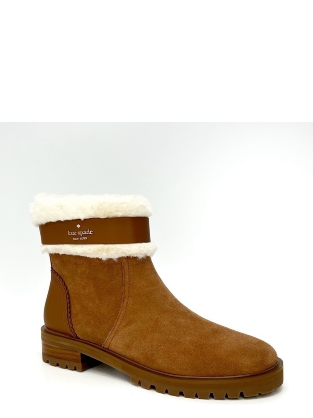 Kate Spade Bailee Booties Size 6.5 Brown/Tan Suede Faux Fur Ankle Boots EUC